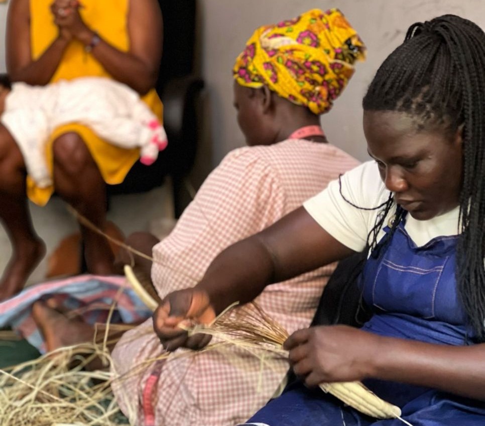 Community members working on crafts